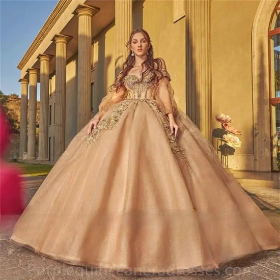 Sparkly Ball Gown Quinceanera Dresses With Bow Glitter Pearls Beads Crystals Off Shoulder Sweet 16 Dress Vestido De 15 Anos