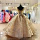 Sparkly Gold Quinceanera Dresses Princess Ball Gowns Fassel Sequined Off The Shoulder Luxury Birthday Party Prom Dress