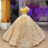 Sparkly Gold Quinceanera Dresses Princess Ball Gowns Fassel Sequined Off The Shoulder Luxury Birthday Party Prom Dress