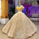 Sparkly Gold Quinceanera Dresses Princess Ball Gowns Fassel Sequined Off The Shoulder Luxury Birthday Party Prom Dress