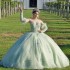 Strapless Sweetheart Flowers Appliques Bow Green Quinceanera Dress 2024 Ball Gown Floor Length Feather Sleeves Evening Dress