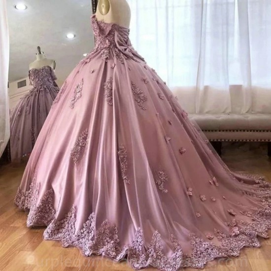 Sweetheart Beaded Appliques Bow Flowers Quinceanera Dress 2024 Ball Gown Floor Length Sweep Train Princess Party Dress