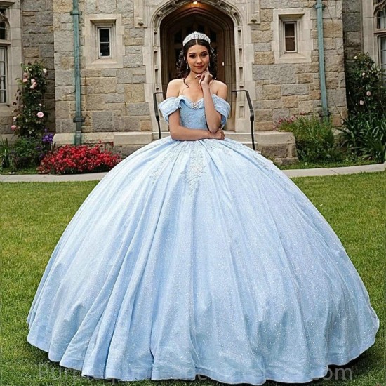 Sweetheart Blue Quinceanera Dresses Glitter Sequin Applique Ball Gown Sweet 16 Dress Sparkle 15 Birthday Party Prom Gown