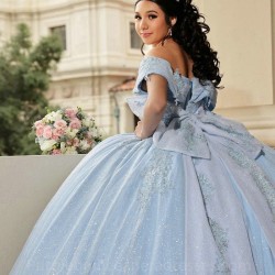 Sweetheart Blue Quinceanera Dresses Glitter Sequin Applique Ball Gown Sweet 16 Dress Sparkle 15 Birthday Party Prom Gown