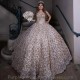 Sweetheart Champagne Bow Ball Gown Quinceanera Dresses Sequined Lace Beading Crystal Corset Vestidos De 15 Años