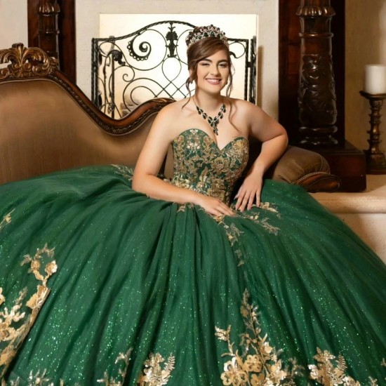 Sweetheart Emerald Green Ball Gown Quinceanera Dress For Girls Gold Applques Birthday Party Gowns Prom Dresses