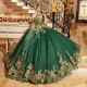 Sweetheart Emerald Green Ball Gown Quinceanera Dress For Girls Gold Applques Birthday Party Gowns Prom Dresses