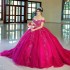 Sweetheart Fuchsia Quinceanera Dresses Mexican Lace 3D Flower Puffy Ball Gowns Off-Shoulder Applique Luxury Vestidos De