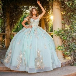 Sweetheart Light Green Ball Gown Quinceanera Dresses Handmade Flowers Appliques Lace Beads Corset Prom Vestido De 15 Anos