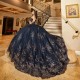 Sweetheart Navy Blue Corset Beaded Quinceanera Dress Ball Gown Lace Up Graduation Gown Applique quinceanera de 15 anos