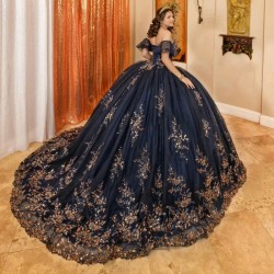 Sweetheart Navy Blue Corset Beaded Quinceanera Dress Ball Gown Lace Up Graduation Gown Applique quinceanera de 15 anos