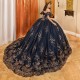 Sweetheart Navy Blue Corset Beaded Quinceanera Dress Ball Gown Lace Up Graduation Gown Applique quinceanera de 15 anos