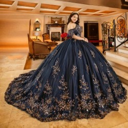 Sweetheart Navy Blue Corset Beaded Quinceanera Dress Ball Gown Lace Up Graduation Gown Applique quinceanera de 15 anos