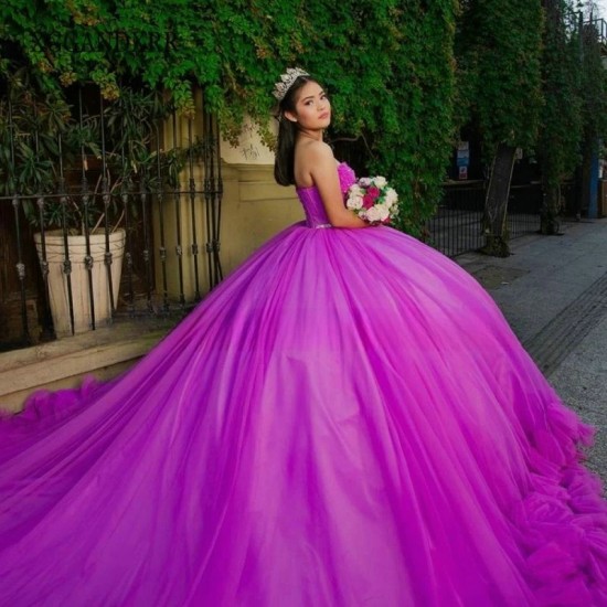 Sweetheart Purple Quinceanera Dress 2024 Luxury Backless Ball Gown Prom Party Formal Sweet 15 16 Years Girl Birthday Bridal Gown