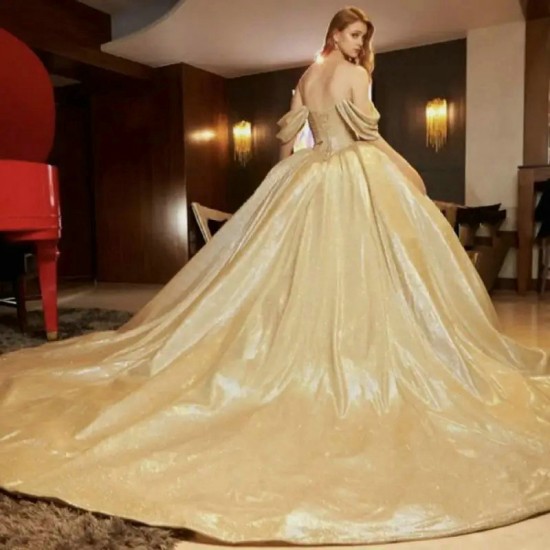 Sweetheart Shiny Backless Off The Shoulder Evening Dress 2024 Ball Gown Floor Length Sweep Train Quinceanera Dress