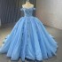 Sweetheart Sky Blue Princess Quinceanera Dresses Ball Gown 2024 Lace Flower Beads Sweet 16 Dress Vestidos De 15 Años