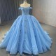 Sweetheart Sky Blue Princess Quinceanera Dresses Ball Gown 2024 Lace Flower Beads Sweet 16 Dress Vestidos De 15 Años