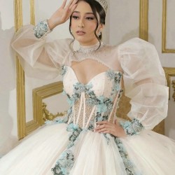 Sweetheart White Quinceanera Dresses Ball Gown Off The Shoulder Tulle Appliques Lace Beads Puffy Mexican Sweet 16 Dresses 15 Anos