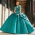 Teal Blue Charro Quinceanera Dresses Ball Gown Sweetheart Tulle Appliques Beaded Puffy Mexican Sweet 16 Dresses 15 Anos