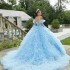 Tiered Sky Blue Quinceanera Dresses Princess Sweet 16 Years Girl Birthday Party Dresses Appliques Lace Tull Vestidos De 15