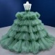 Tulle Green Ball Gown Quinceanera Dresses Cake vestidos de quinceañera 2024 Spaghetti Straps Puffy Evening Dress