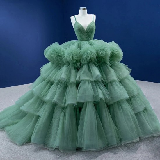 Tulle Green Ball Gown Quinceanera Dresses Cake vestidos de quinceañera 2024 Spaghetti Straps Puffy Evening Dress