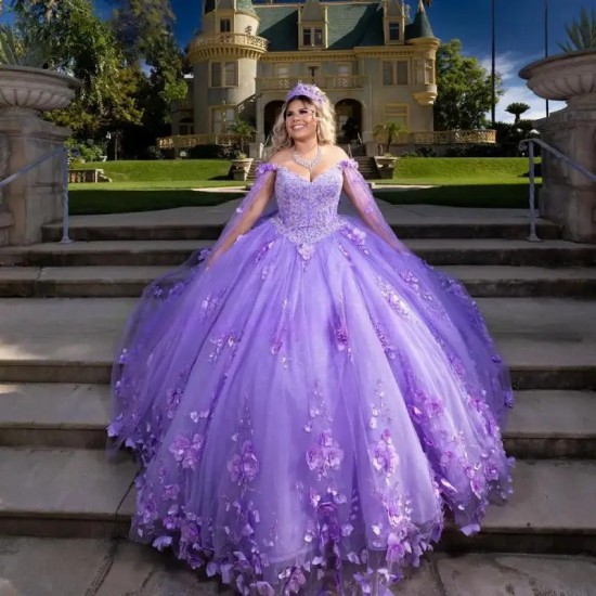 Tulle Lavender Quinceanera Dress 2024 3D Floral Purple Vestidos De 15 Años Ball Gown Sweet 16 Birthday Party Gown Pageant Miss