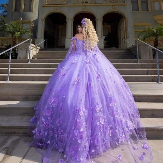 Tulle Lavender Quinceanera Dress 2024 3D Floral Purple Vestidos De 15 Años Ball Gown Sweet 16 Birthday Party Gown Pageant Miss