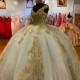 V Neck Blue And Golden Quinceanera Dress 2024 Ball Gown Lace Applique Flowers Appliques Beading Corset Pageant Sweet 15 Party