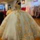 V Neck Blue And Golden Quinceanera Dress 2024 Ball Gown Lace Applique Flowers Appliques Beading Corset Pageant Sweet 15 Party