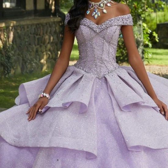 V-Neck Lavender Quinceanera Dresses Ball Gown 2024 Beads With Bow Off Shoulder Birthday Party Dress Lace-up Vestidos De 15