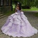 V-Neck Lavender Quinceanera Dresses Ball Gown 2024 Beads With Bow Off Shoulder Birthday Party Dress Lace-up Vestidos De 15