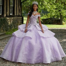 V-Neck Lavender Quinceanera Dresses Ball Gown 2024 Beads With Bow Off Shoulder Birthday Party Dress Lace-up Vestidos De 15