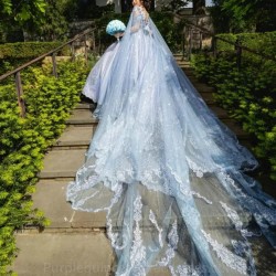 2024 Blue Quinceanera Dress Ball Gown Sequins Beaded Spaghetti With Cap Sweet 16 Dress Vestidos De 15 Anos