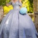 2024 Blue Quinceanera Dress Ball Gown Sequins Beaded Spaghetti With Cap Sweet 16 Dress Vestidos De 15 Anos