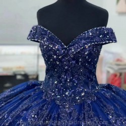 2024 Blue Sparkly Quinceanera Dresses Formal Luxury Party Beading Lace Appliques Sweet 15 Dress Graduation Ball Gwon Prom Gowns