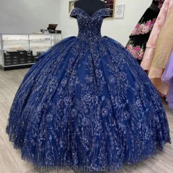 2024 Blue Sparkly Quinceanera Dresses Formal Luxury Party Beading Lace Appliques Sweet 15 Dress Graduation Ball Gwon Prom Gowns