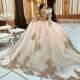 2024 Champagne Sweetheart Quinceanera Dress For 15 Party Fashion Applique Lace Crystal Gowns Vestidos De 15 Anos