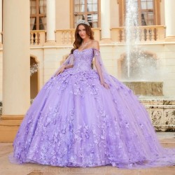 2024 Lavender Butterfly Flowers Quinceanera Dresses Detached Cape Ball Gown Appliques Lace Crystal Vestidos De 15 Anos