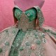 Beaded Champagne Ball Gown Quinceanera Dresses Green 3D Flower Appliques Vestido De 15 Anos Sweet 16 Princess Birthday Dress