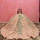 Beaded Champagne Ball Gown Quinceanera Dresses Green 3D Flower Appliques Vestido De 15 Anos Sweet 16 Princess Birthday Dress