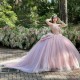 Beaded Pink Sequins Appliques Princess Crystal Tull Ball Gown Quinceanera Dress With Big Bow Corset Vestido De 15 Ano