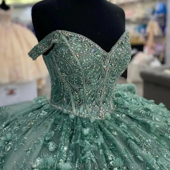 Beading Green Mexican Quinceanera Dress 2024 Ball Gown Appliques Corset Vestidos De 15 Anos