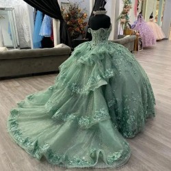 Beading Green Mexican Quinceanera Dress 2024 Ball Gown Appliques Corset Vestidos De 15 Anos