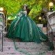 Beading Green Prom Dresses Sweet 16 Girl Appliques Lace With Cape Princess Ball Gown Quinceanera Dresses Vestidos De 15 Anos