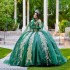 Beading Green Prom Dresses Sweet 16 Girl Appliques Lace With Cape Princess Ball Gown Quinceanera Dresses Vestidos De 15 Anos