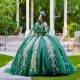 Beading Green Prom Dresses Sweet 16 Girl Appliques Lace With Cape Princess Ball Gown Quinceanera Dresses Vestidos De 15 Anos