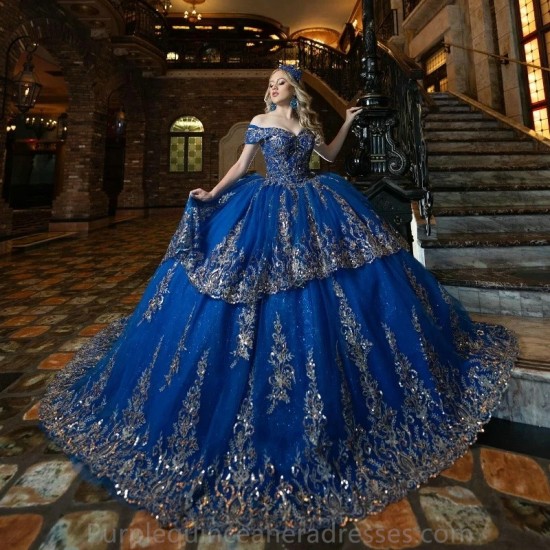 Beading Royal Blue Quinceanera Dresses For 16 Girl Appliques Lace Tull Princess Ball Gowns Birthday Prom Dress vestidos