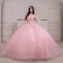 Beads Baby Pink Quinceanera Dresses Off Should Soft Tulle Ball Gown With Bow Vestidos De 15 Anos Sweet 16