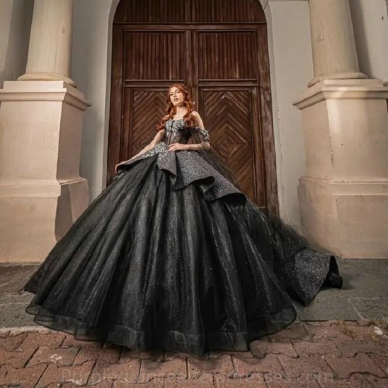 Beads Black Quinceanera Dress 2024 Exquisite Appliques Sequined Ball Gowns Birthday Party Gowns Vestidos De 15 Quinceanera